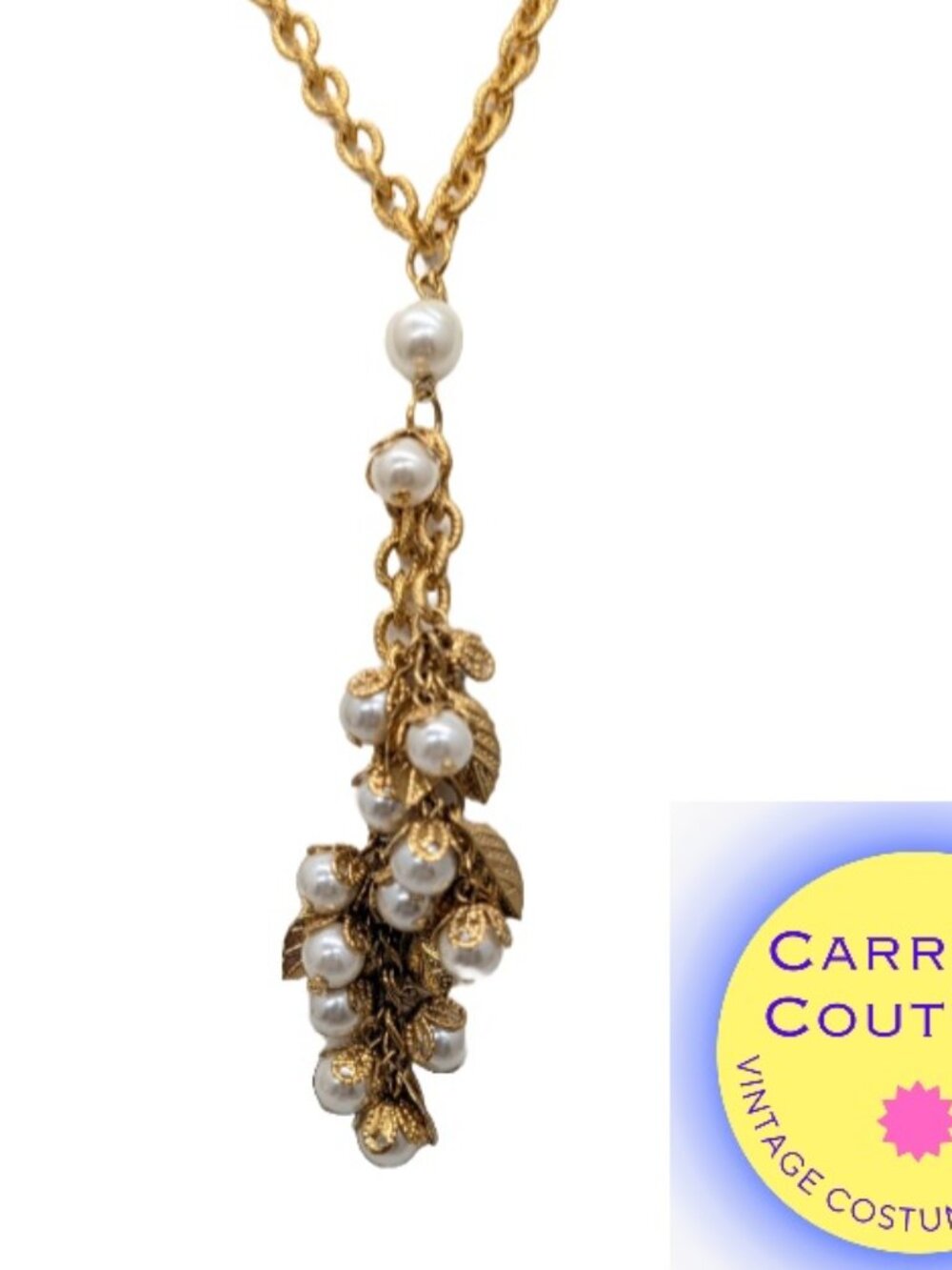 Vintage 1980s Signed Napier Goldtone Leaves & Faux-Pearl Necklace